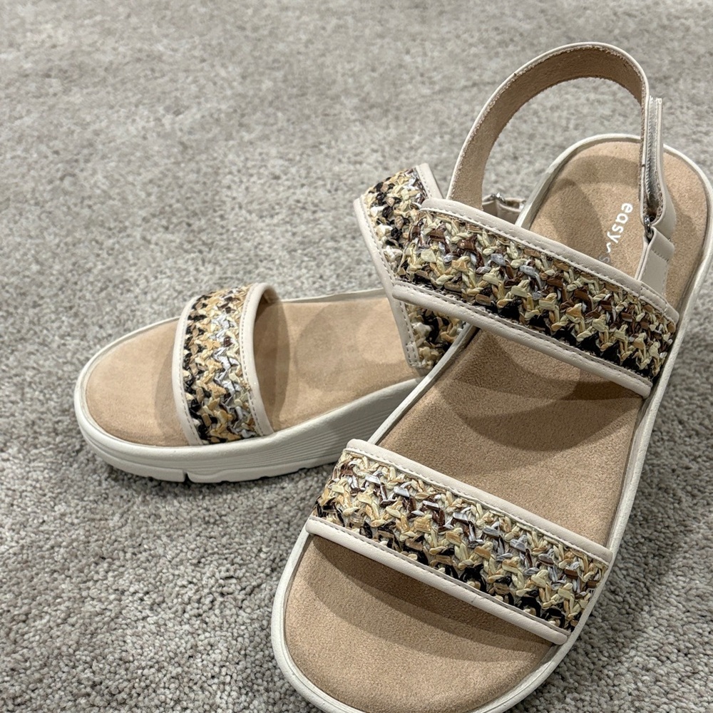 Easy Spirit Women’s Tan Woven Two-Strap Slingback Sandals